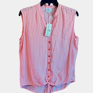 Grand & Greene Sz Small Womens Orange Chevron Tie Front Sleeveless Rayon Blouse